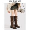 Belt Buckle Stack Boots Thick Heel Autumn New Retro Old Medium Boots Boots Niche Tooling Boots Women