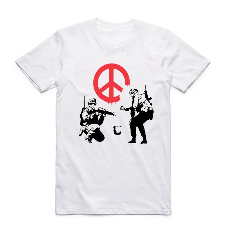 2019 Men Banksy Urban Design Art T-shirt White O-Neck Short Sleeves Summer Hipster Streetwear Cool Casual Top Tee Funny T Shirt