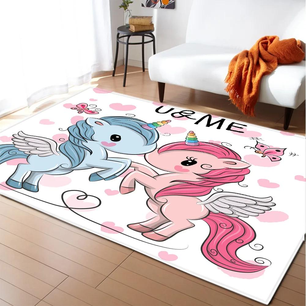 Kids Cartoon Unicorn Carpet Fantasy Animal Crawling Mat Doormat Living Room Area Rug Rainbow Shiny Girls Bedroom Soft Floor Mats