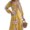 Spring Summer Sexy Tie Knot Floral Long Sleeve Split Dress Women's Dresses Skirt