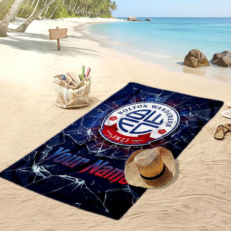 Bolton Wanderers FC Personalized Printed Beach Towel Soccer Logo Support Custom Name Text Absorbent Towel For Sport Travel Special Gift