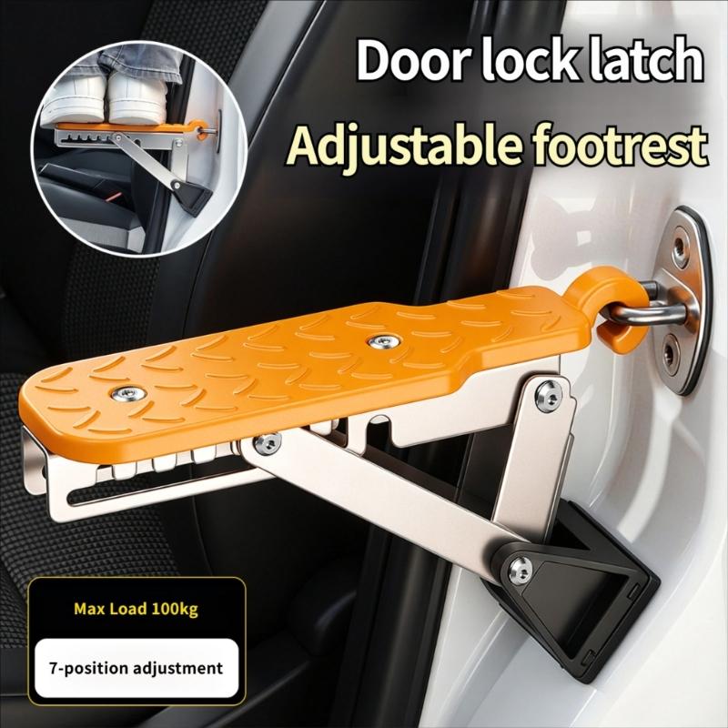 Car Door Step with Folding Support and Grip Platform for Roof Reach, Loading, and Daily Vehicle Access Tasks Use