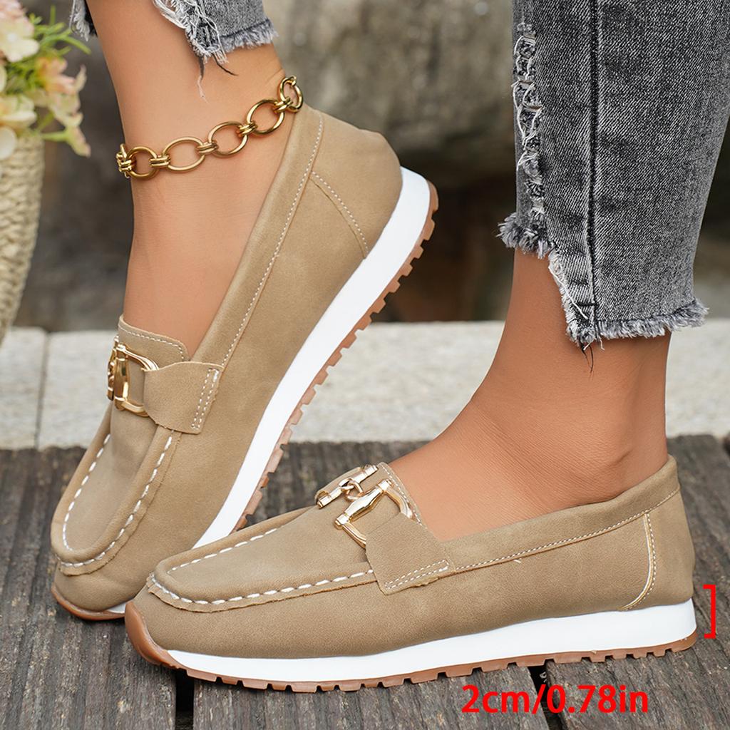 Large size casual women's shoes breathable single shoes new metal buckle soft surface soft sole light fashion women