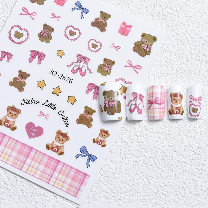 Cute Bowknot & Bear Hand-Painted Nail Stickers