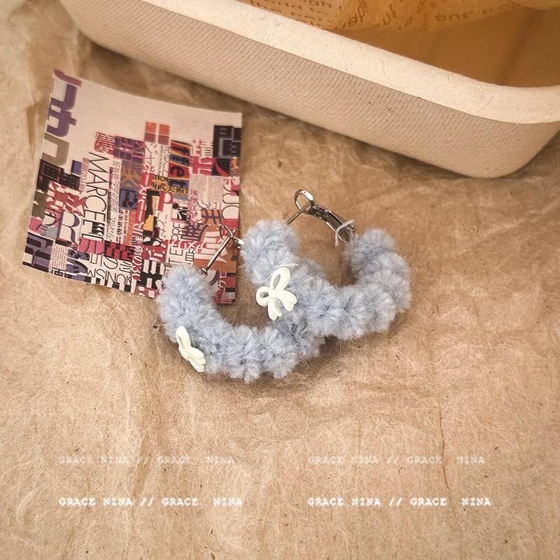 

Красные плюшевые круглые серьги-бантики: Корейский стиль осень/зима для женщин A2194 синий