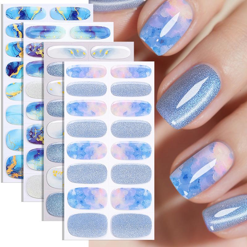 New Cat Eye No-Baking Gel Nail Stickers 3D Hot Stamping Ombre Shining Starry Sky NO UV Nail Stickers