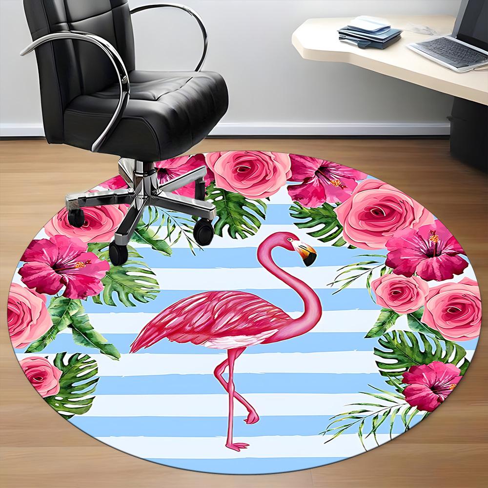1pc Flamingo Tropical Flowers Chair Carpet for Office, Soft, Non-Slip Polyester Mat, Office, Living Room, Bedroom, Durable Polyester Yy251207094
