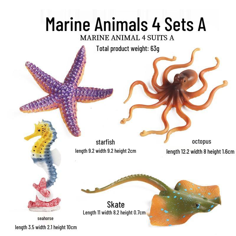 Children's Marine Animal Toy Set: Megalodon, Beluga, Octopus, Turtle, Dolphin & Manta Ray
