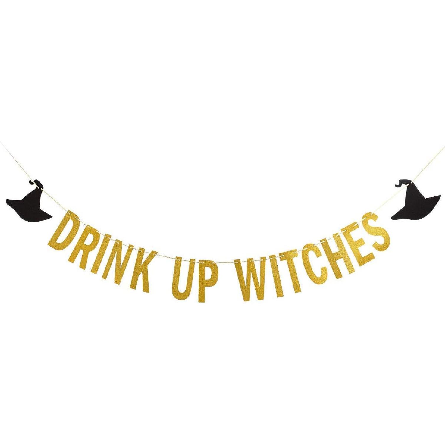 Gold Drink Up Witches Banner Halloween Witch Banner Witches Halloween Banner for Witch Party Decorations Halloween Haunted Mansion Party Decorations