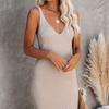 New knitted dress women's, sexy V-neck suspender tight mid-length dress European and American women's clothing