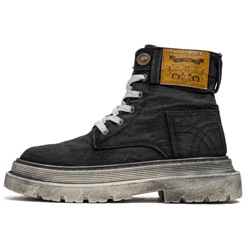

Men s Tooling Boots Western Basic Boots Men High Top Working Shoe Men Outdoor Boots Retro Blue Denim Boots Men Lace-up Platform 39 бежевий