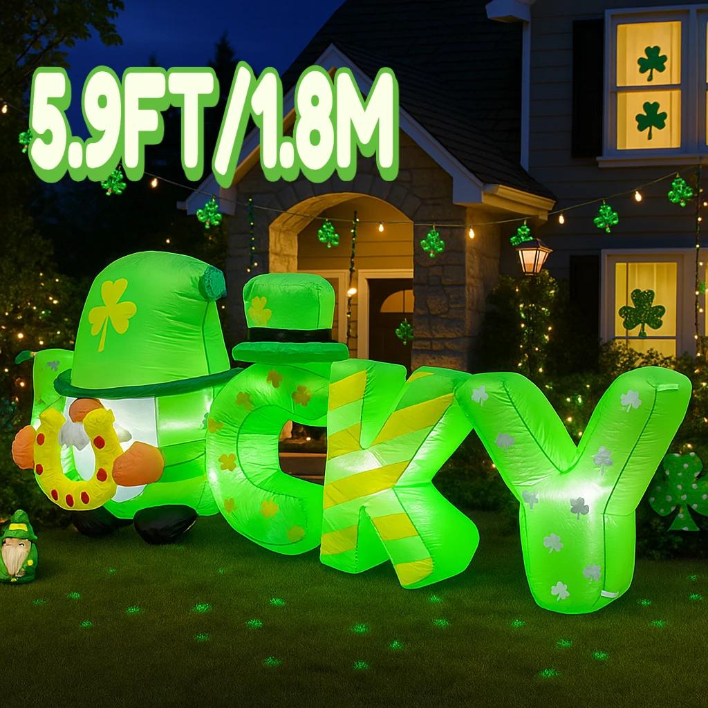 

5.9FT/1.8M St.Patrick s Day Lucky Elf DIY Decor Outdoor Inflatable Model Outdoor Holiday Yard LED Light Ornament Gift Decoration US