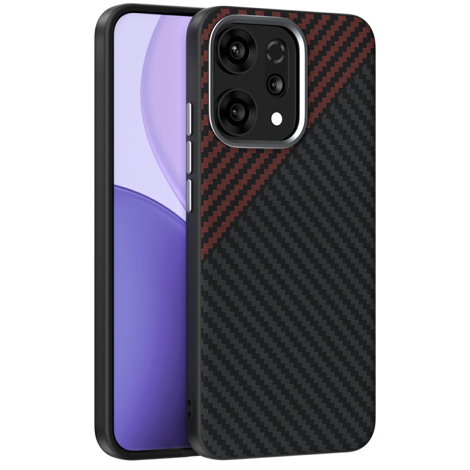 

ABEEL For Oppo Reno14 Pro 5G (Global) Case Compatible with MagSafe Carbon Fiber Texture Back Cover Black/Red