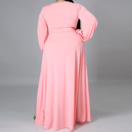 Einfarbiges Maxikleid mit geteiltem Saum für Damen, V-Ausschnitt, gerafft, bodenlang, übergroßes Kleid, Streetwear