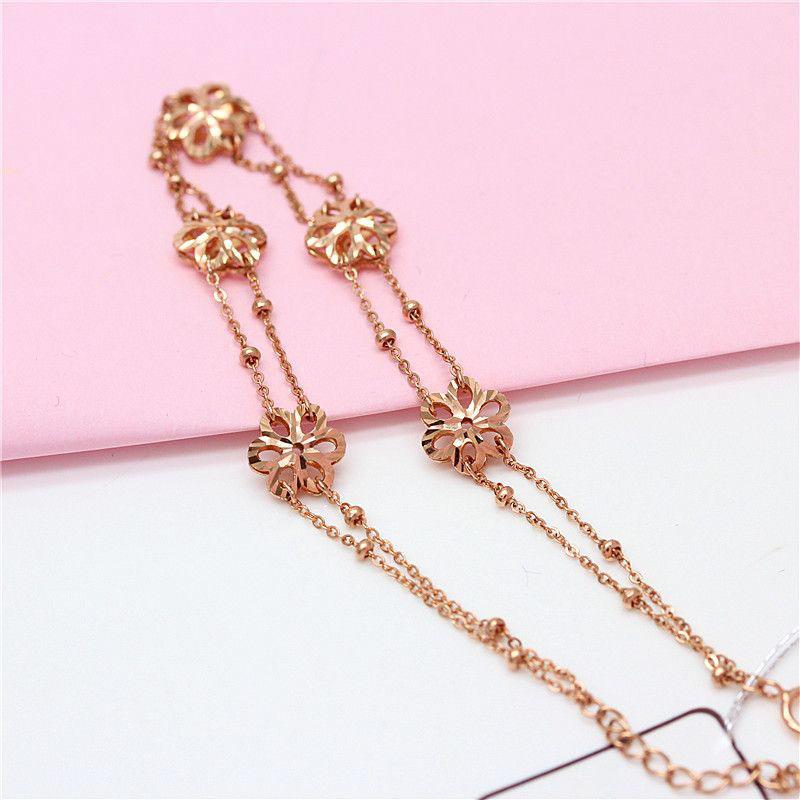 585 Purple Gold Fashion Hollow Flower Bracelet Fashion Rose Gold Bead Plated Double Bracelet
