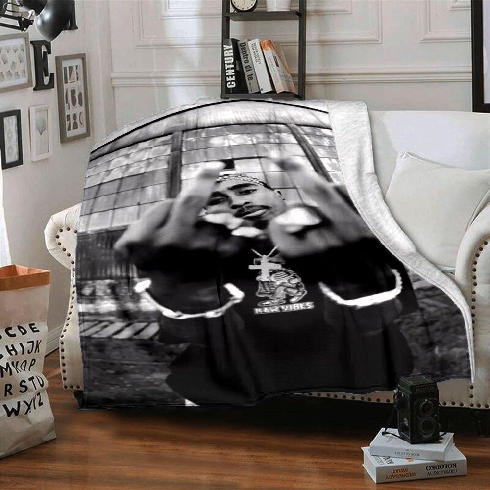 1 Stück 2Pac Hip Hop Decke Weich Leicht Ganzjahres Mehrzweck Überwurf für Sofa, Bett, Büro & Picknicks, Französischer Stil mit Ikonischem Albumcover & Zitaten
