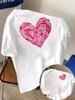 Heart Embroidered Heart Print Tshirt Short Sleeve Crew Neck Casual Top for Summer Spring Womens Clothing