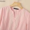 ZANZEA Women Casual Embroidery V-Neck Loose 3/4 Sleeve Blouse