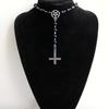 Rosary Necklace Gothic Inverted Cross Pendant Pagan Mysterious Silver Pentagram