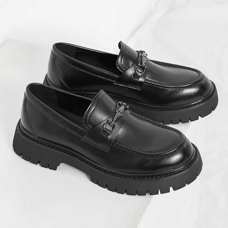Teenagers Big Head Shoes One Pedal Loafers Small Thick Soles Heightening Leather Shoes Men's Shoes Large Size Shoes