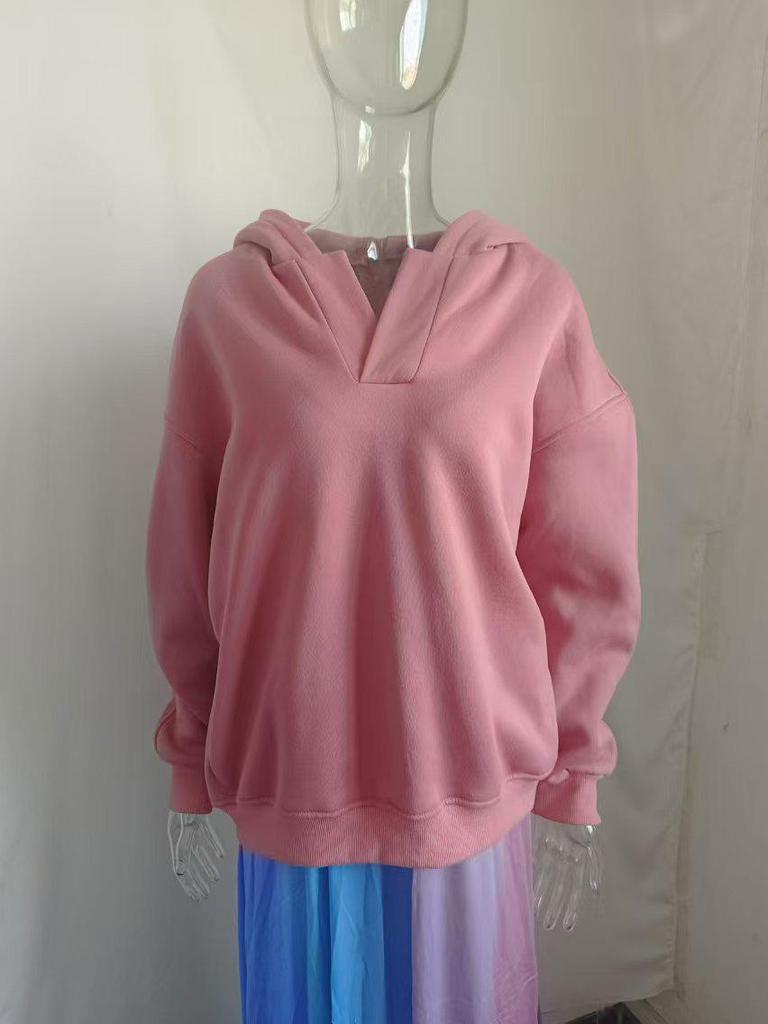 2024 Autumn/Winter Women's Solid Color Hooded Sweatshirt - European & American Style, Long Sleeve, Loose Fit Hoodie