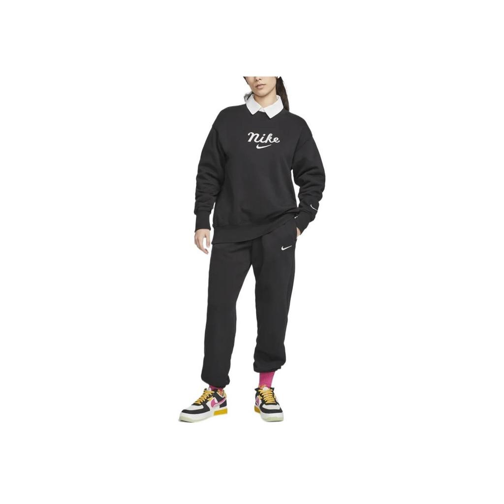 Nike Solid Color Logo Print High Waist Drawstring Cuffed Knit Sports Pants Women bottoms Black DZ4629-010