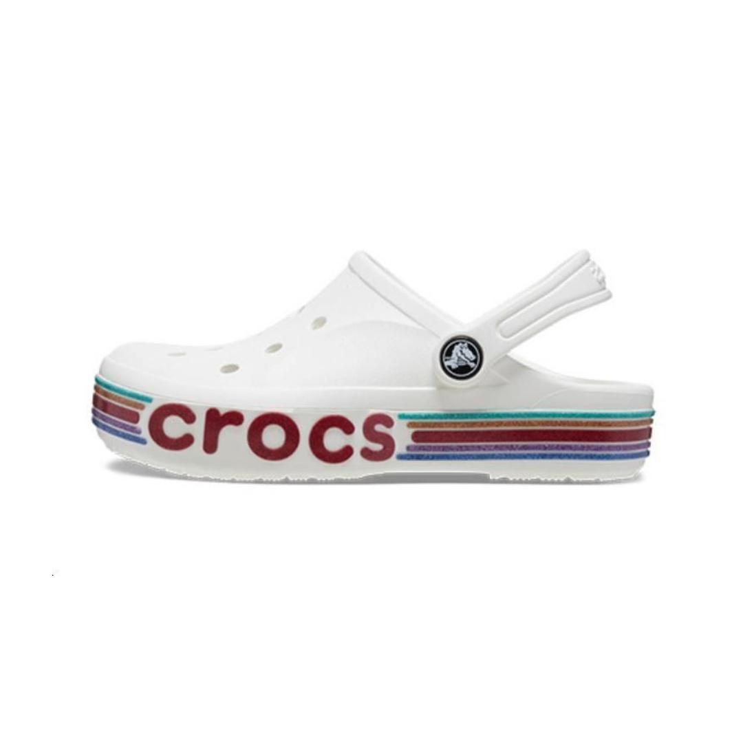 (GS) Crocs Bayaband Rainbow Glitter Clogs White Red Kids 209731-100 EU 24-25