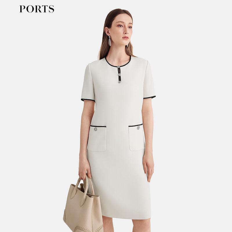 

PORTS Women s Cream White Contrast Edge Mid-Length Dress 6