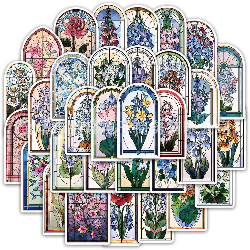 50-Piece Set: Colorful Flower Glass Stickers for Water Bottles, Phone Cases, and Laptops