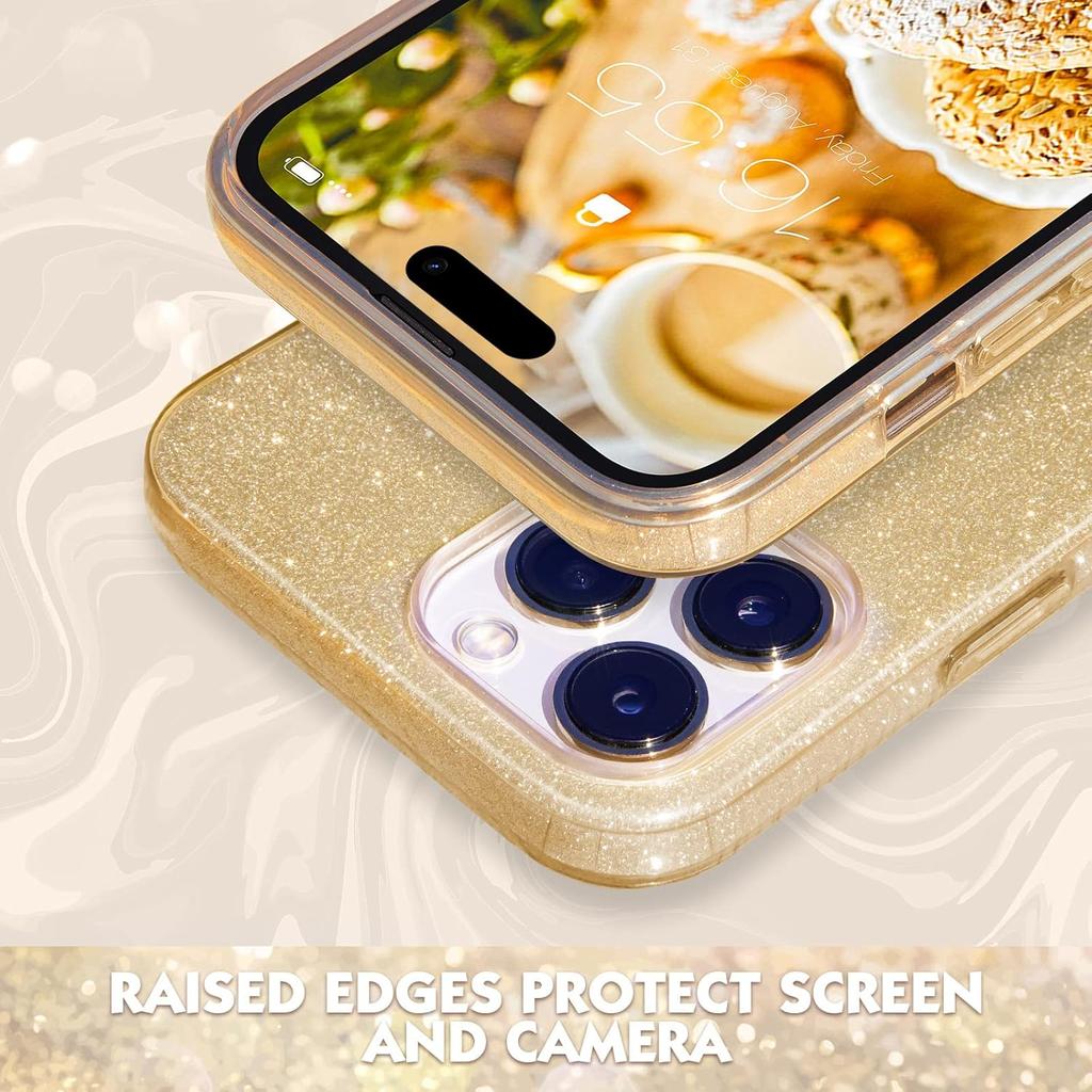 MILPROX Compatible with iPhone 14 Pro Max Case (2022), Glitter Sparkly Shiny Bling Rubber Gel Shell Cases 3 Layers Shockproof Protective Bumper Cover
