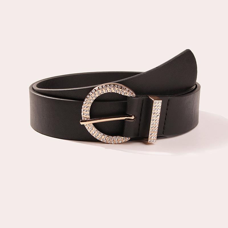 Women's Crocodile Pattern Versatile Belt Women's Black Belt Wide Belt Rhinestone Fashion Belt