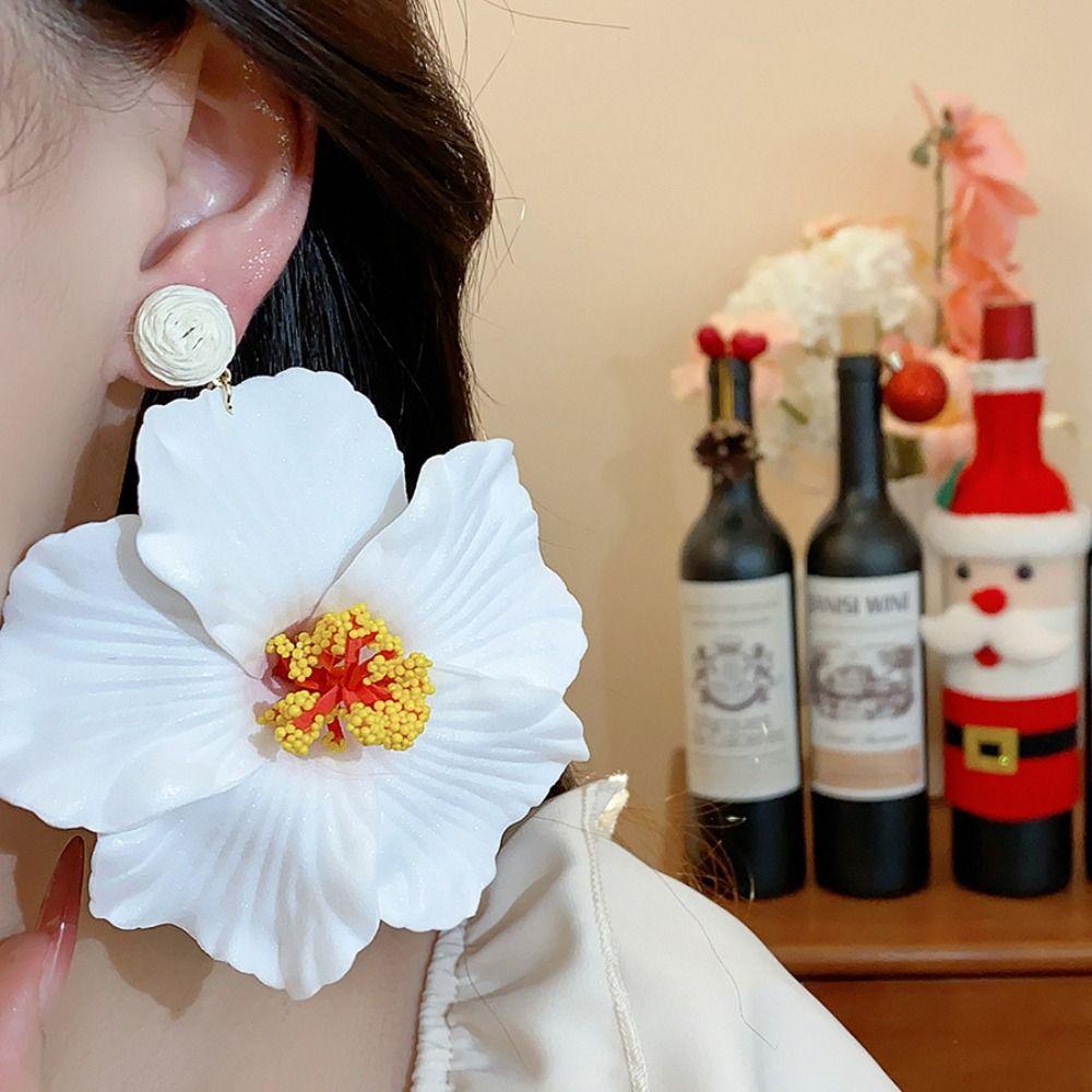 Silver Needle Simulated Flower Drop Earrings Zinc Zinc Alloy Lafite Grass Earrings Flower Earrings  Women