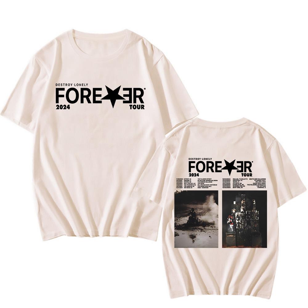 Rapper Destroy Lonely Bomulls-T-skjorte Forever Tour Fangaver To-siders trykk Klassisk T-skjorte Nye Unisex-T-skjorter Hip Hop Rap-stil Topper