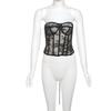 Top Corset Tomara-que-caia de Renda Transparente Feminino, Bustier Liso Com Baleias Para Streetwear & Festa