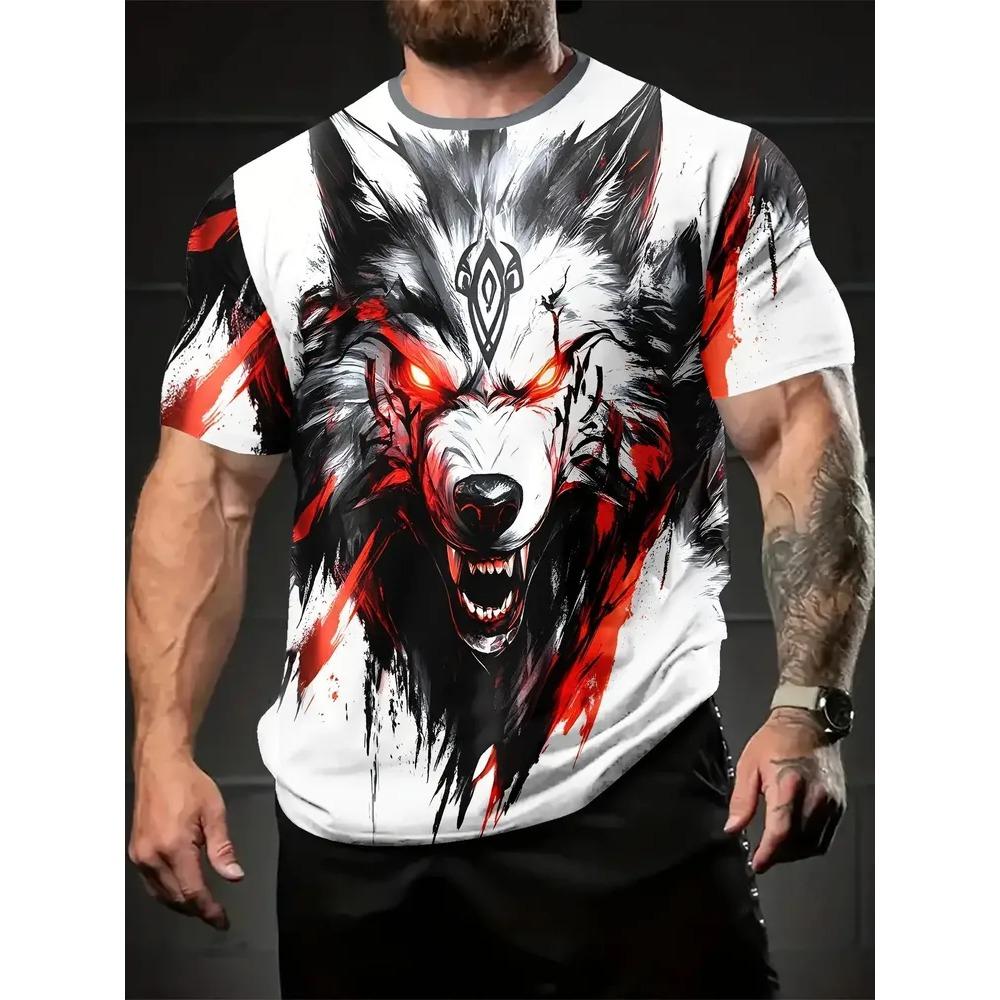 Summer Fashion Comfortable Loose Large T-shirt Animal 3D Printed Casual Breathable Sports Versatile Round Neck Short Sleeved Men's T-shirt