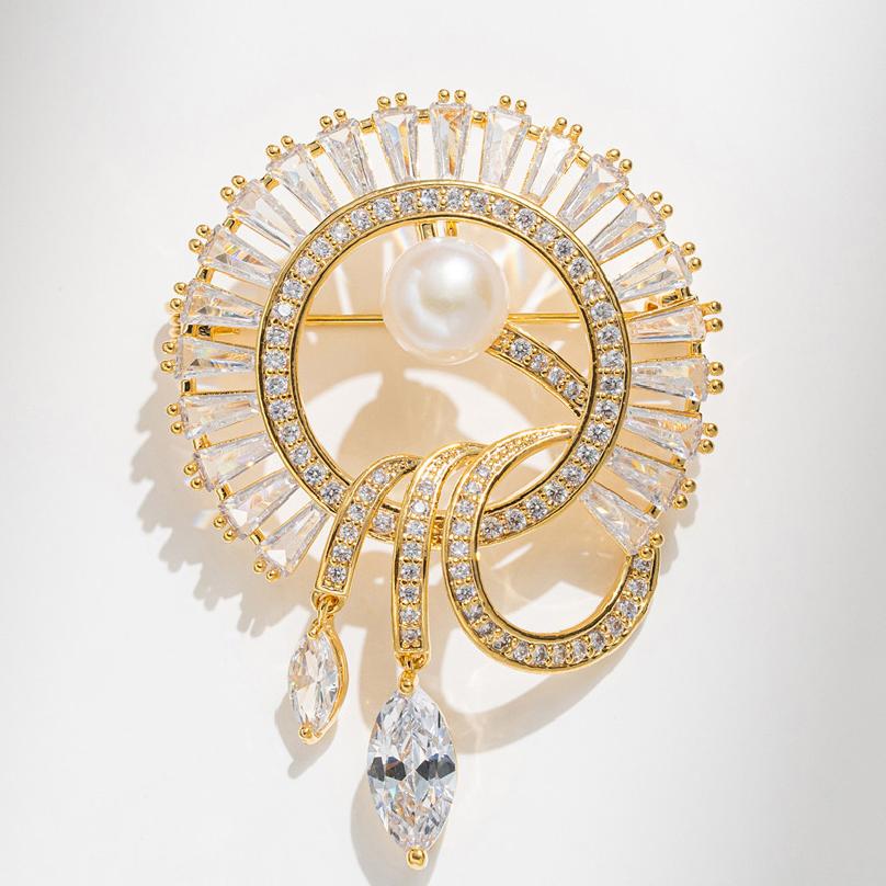 

Stylish Rhinestone Brooches for Women Unisex Pearl Firework Pins Office Party Friend Gifts Accessories золотой