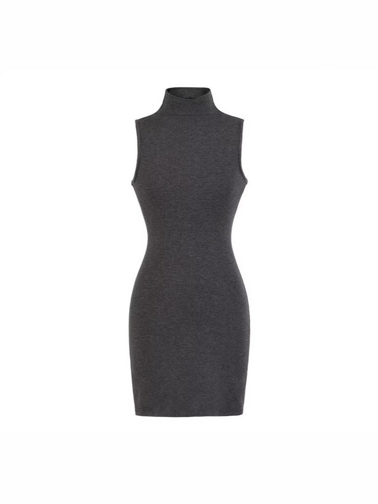 Women's Sleeveless Bodycon Dress: Retro, Mature Style, Stretchy, Slim-Fit, High-Neck, Sexy Short Skirt