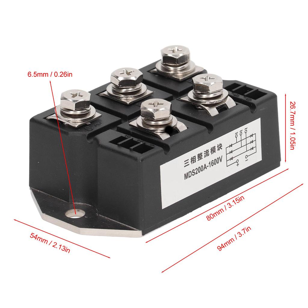 Bridge Rectifier 200A 1600V 3 Phase Diode Power Module Copper Plate Heat Dissipation