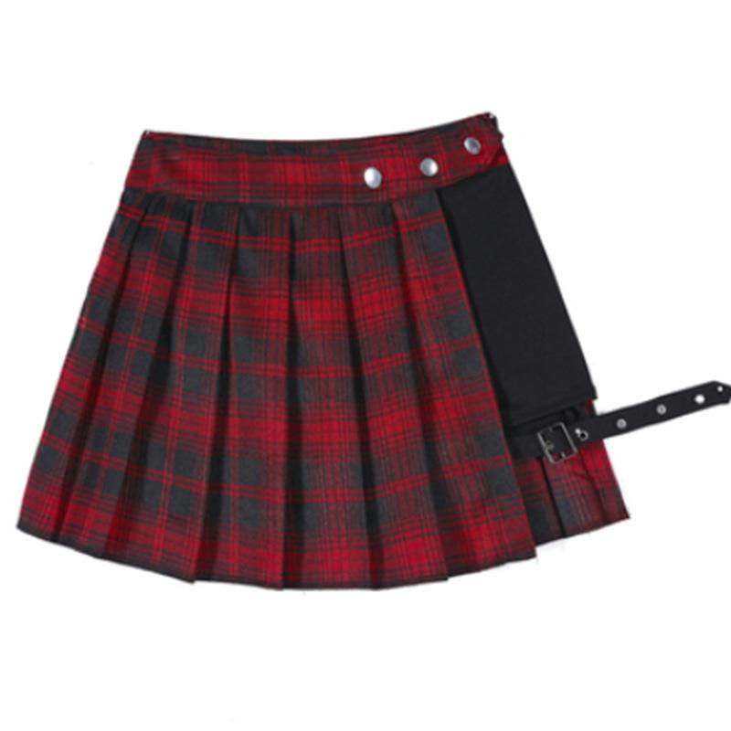 Gothic Harajuku Plissee Röcke Frauen mit Bein Ring Hohe Taille Kurzen Rock Sommer Punk Casual Mini Rock Damen