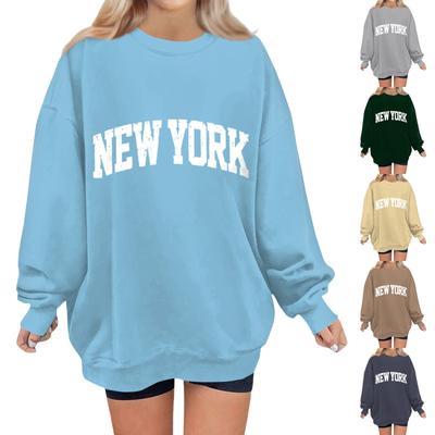 Women's Fashion Casual Drop Shoulder Long Sleeve Printed Round Neck Sweater Top