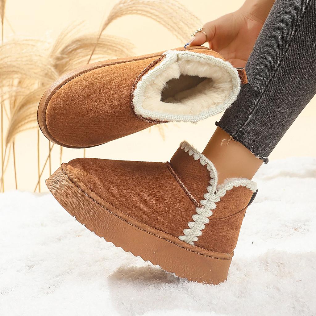 2025 New Women's Short-Boot Snow Boots with Fleece Lining Winter Fleece-Lined Comfortable Thick-Sole Bread-Style Snow Boots