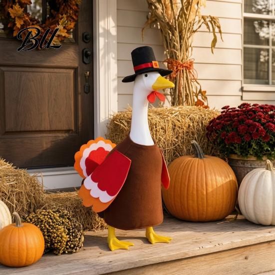 Thanksgiving Garden Goose Outfit 1 Set Turkey Outfit, Porch Costume, with Top Custom Apparel Hat And Wings for 23 Inch Statue, Lawn Yard Fall Holiday