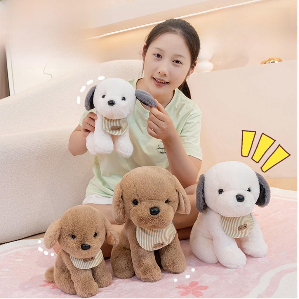 Cute Sitting Dog Plushie With Short Fur Material For Childrens Bedroom Decor