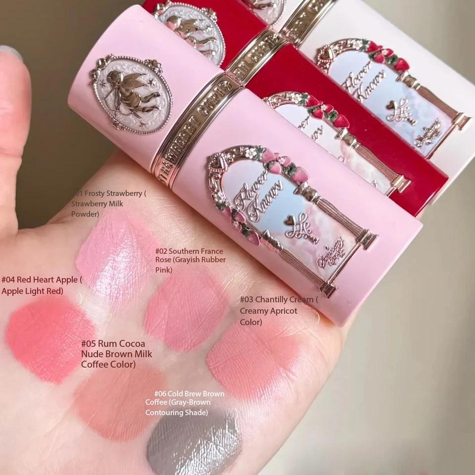 Flower Knows Erdbeer-Cupid Samtige Matte Lippencreme Gepresstes Puder Flüssiges Rouge Set Langanhaltendes Leichtes Make-up