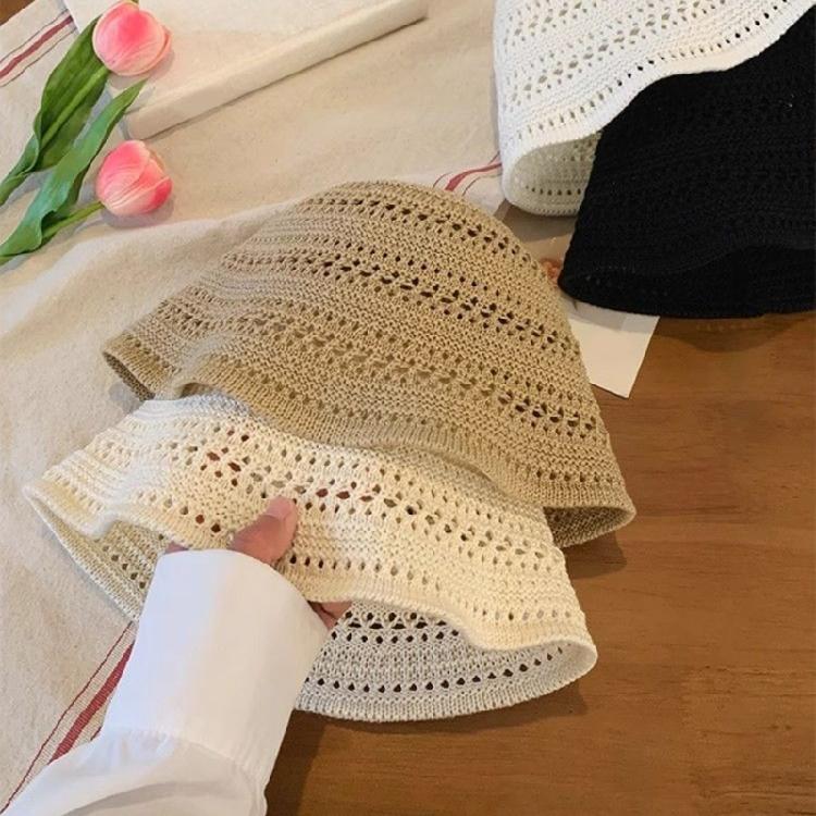Cotton Yarn Crochet Bucket Hat Soft Breathable Unisex Cap Beach Vacation Sun Cap For Beach Travel Daily Use