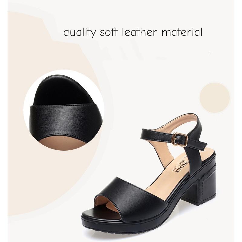7cm Mode Büro Damen Dicke Sohle Plateau Schuhe Weiche Leder Sandalen 2025 Sommer Weiches Leder Mittelhohe Blockabsätze Sandalen Mama