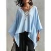 Women Loose V Neck Batwing Sleeve Casual Vacation Top