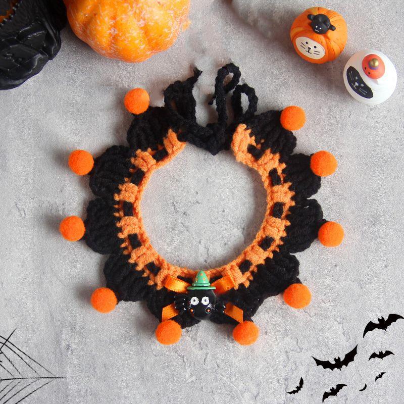 Cute Halloween Pet Cat Dog Woven Scarf Hat Clothing Collar Kawaii Cartoon Cats Dress Up Clothing Costume Pet Accessories