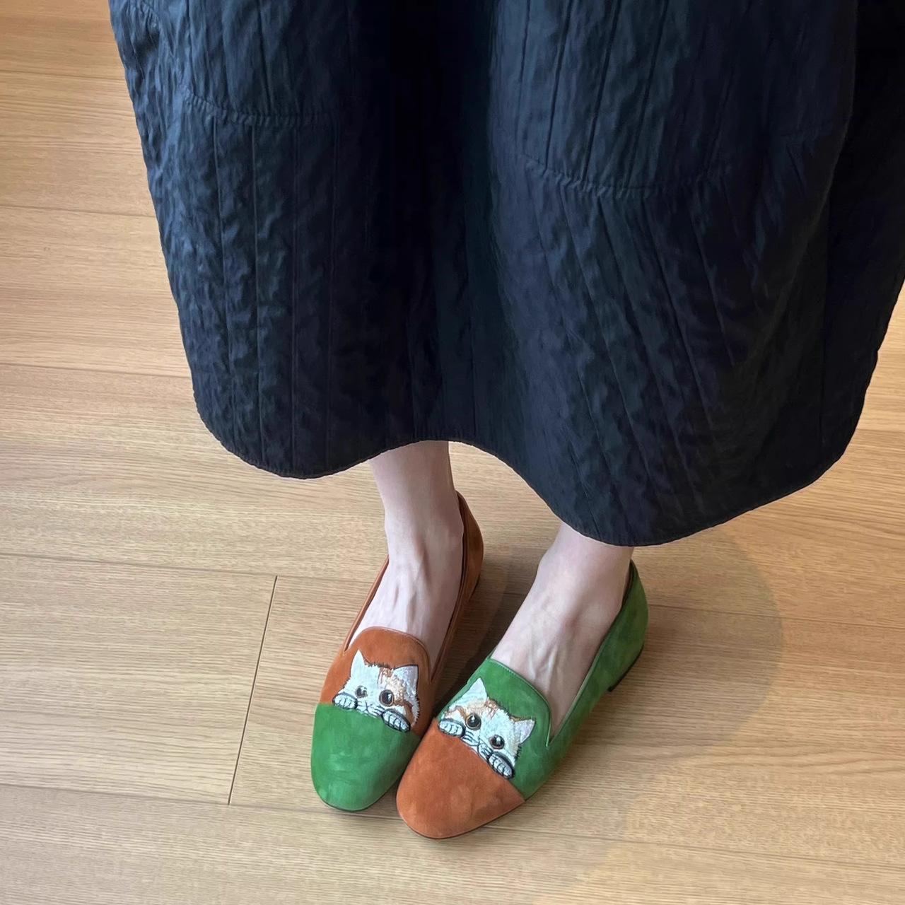 

Ретро-национальный стиль, новая китайская вышивка, котенок, одна нога в мокасинах, верхняя одежда Doudou shoes, плоские туфли для поездок на работу, женщины 35