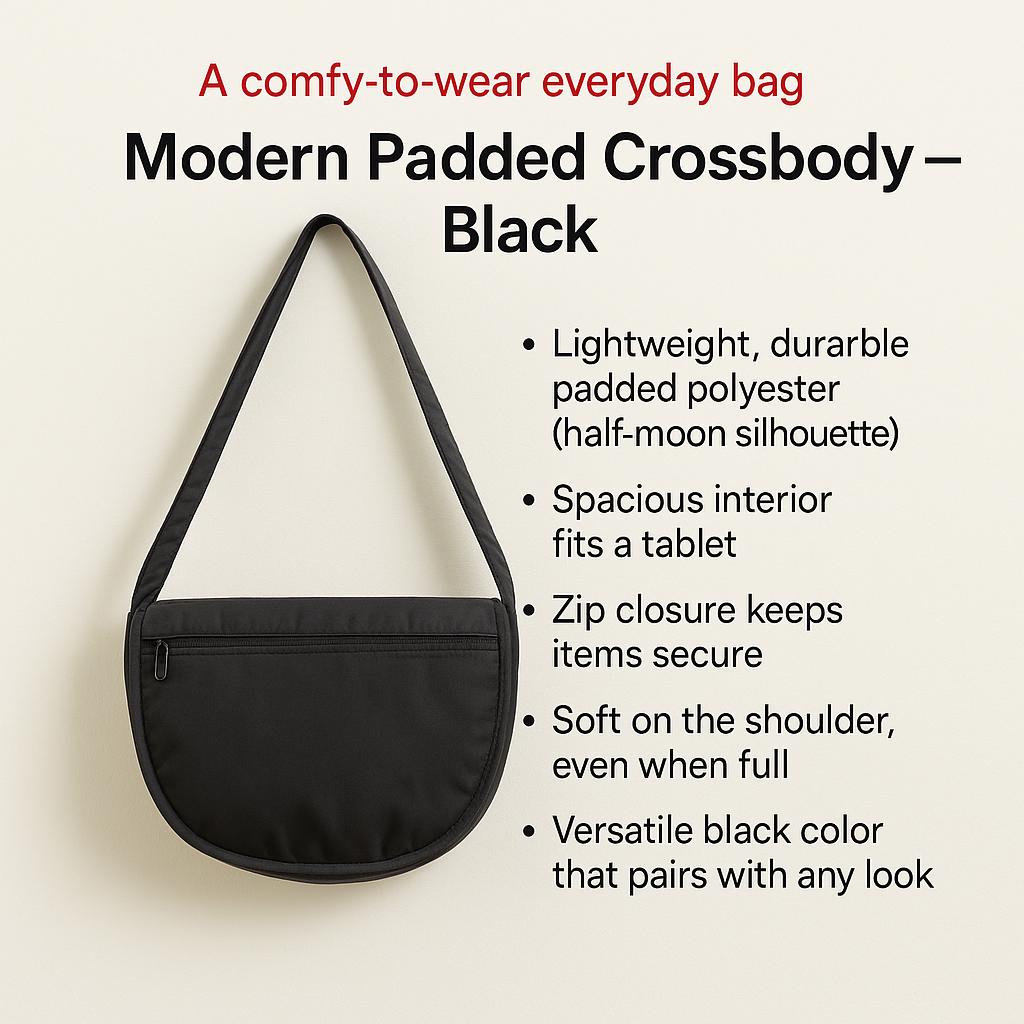 Daiso Modern Padded Crossbody Bag - Black